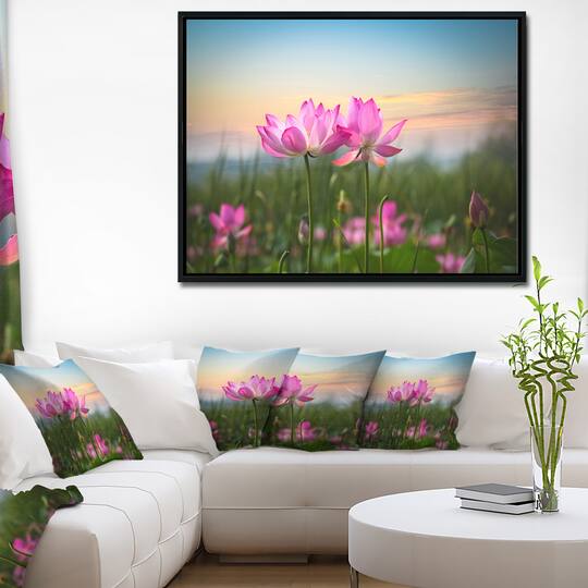 Designart - Blooming Lotus Flowers at Sunset
